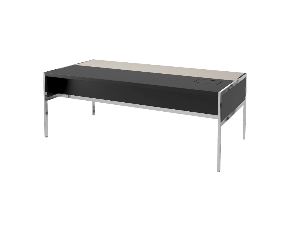Стол руководителя с лючком справа, полуглянцевый/лакированный, хром. опоры, кожа 1840х1000х750 Gallery