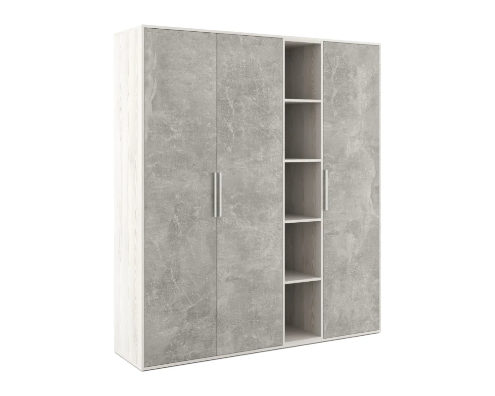 Шкаф высокий 3 створки, с нишей Бетон / B-tone Сосна/Бетон светлый