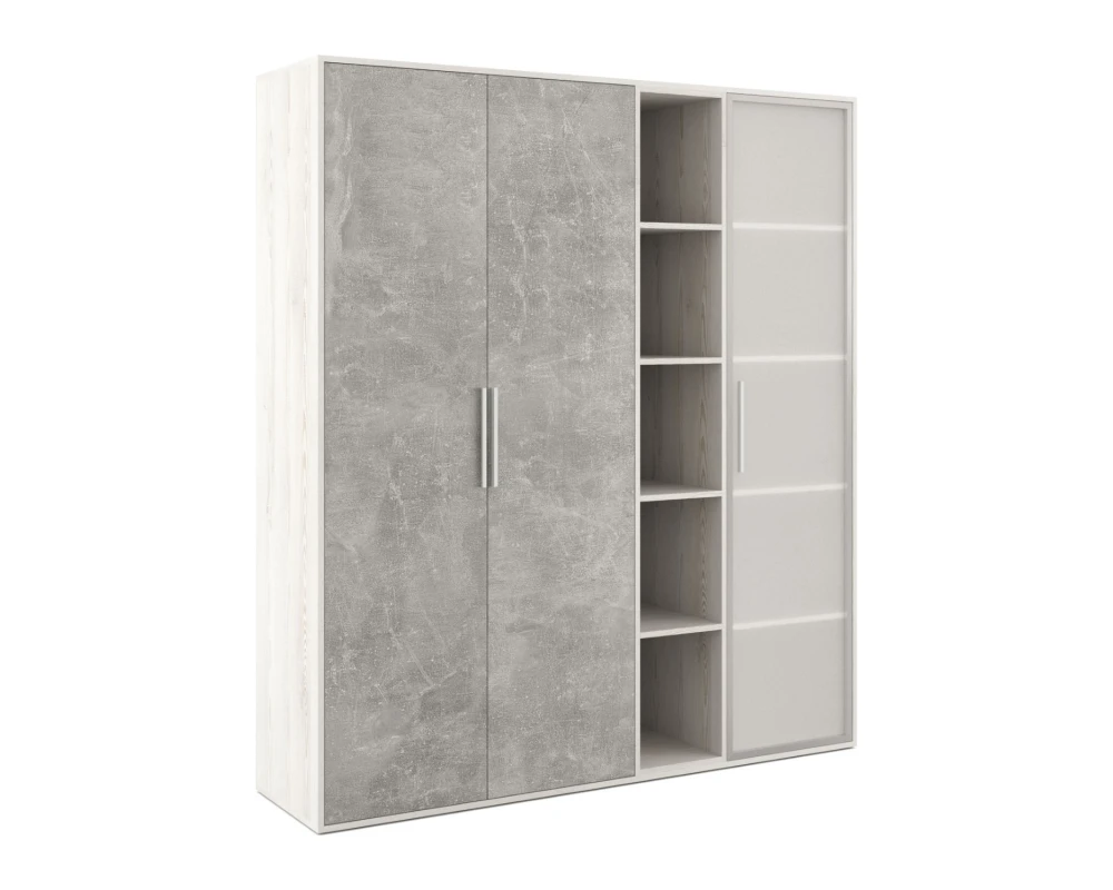 Шкаф высокий 3 створки стекло, с нишей Бетон / B-tone Сосна/Бетон светлый