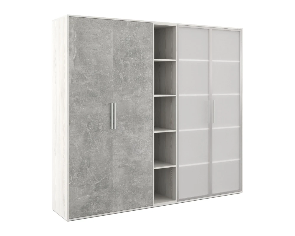 Шкаф высокий 4 створки стекло, с нишей Бетон / B-tone Сосна/Бетон светлый