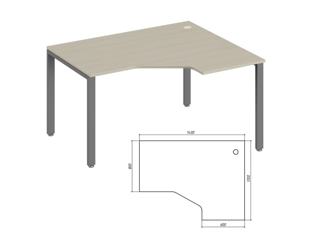 Эргономичный стол правый 140 Тренд Метал / Trend Metal Дуб феррара
