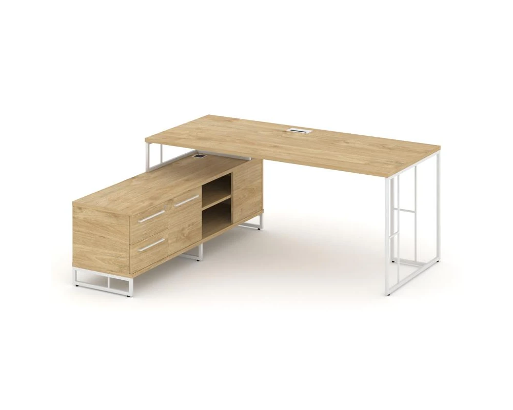 Стол руководителя с опорной тумбой левый 1580x1600x750 Рифт Директ / Rift Direct