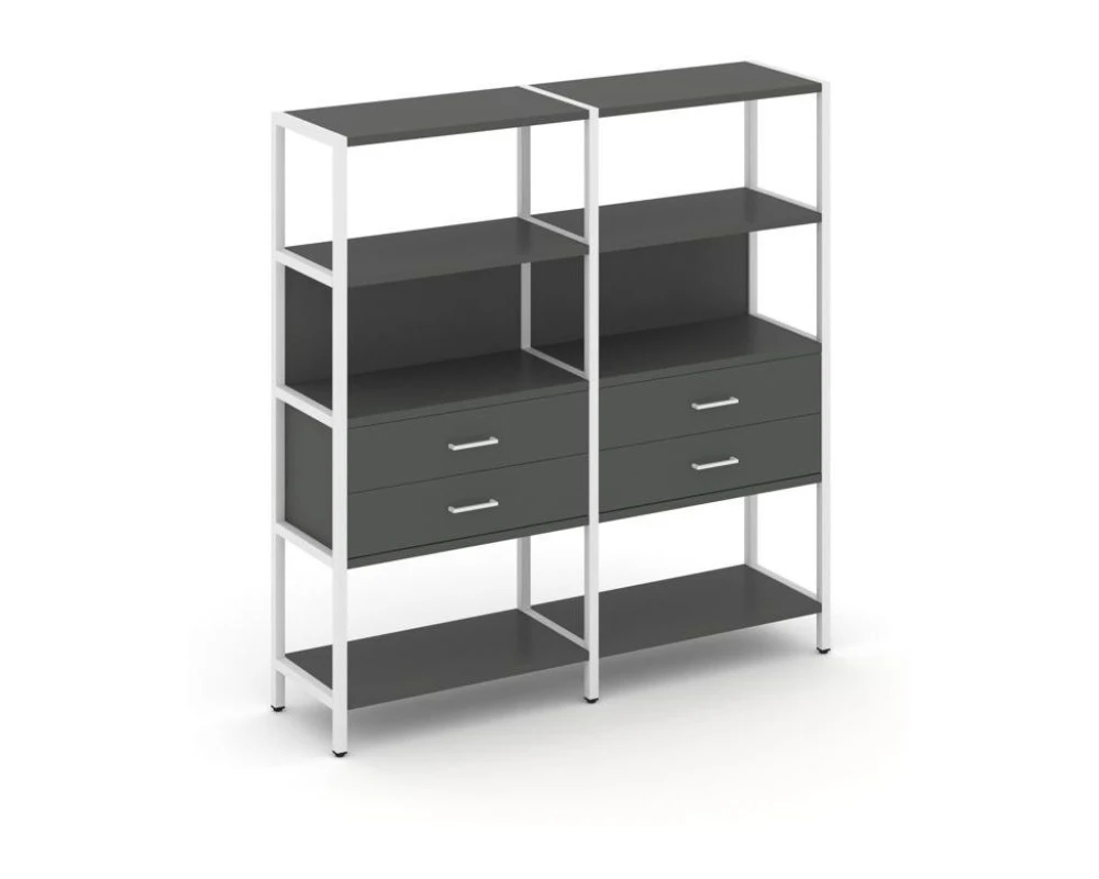 Двухсекционный стеллаж четырехярусный с ящиками 1590х400х1613 Шелф Систем / Shelf System