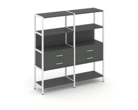 Двухсекционный стеллаж четырехярусный с ящиками 1590х400х1613 Шелф Систем / Shelf System images