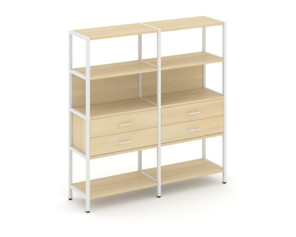 Двухсекционный стеллаж четырехярусный с ящиками 1590х400х1613 Шелф Систем / Shelf System