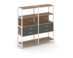 Двухсекционный стеллаж четырехярусный с ящиками 1590х400х1613 Шелф Систем / Shelf System images
