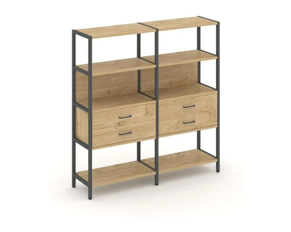 Двухсекционный стеллаж четырехярусный с ящиками 1590х400х1613 Шелф Систем / Shelf System
