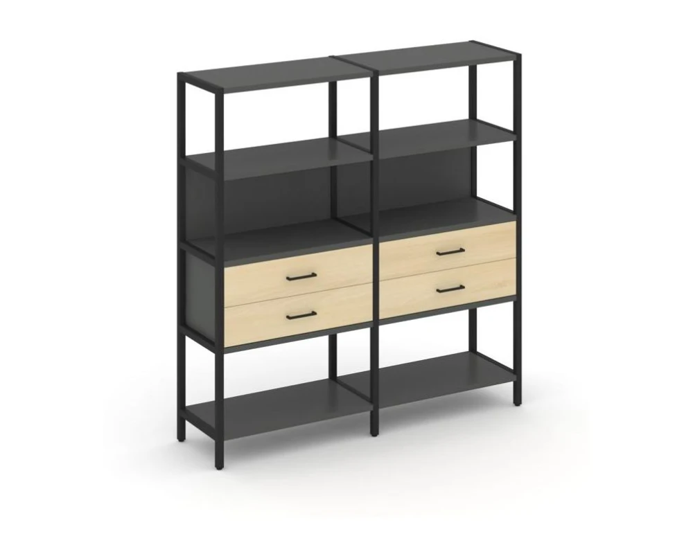 Двухсекционный стеллаж четырехярусный с ящиками 1590х400х1613 Шелф Систем / Shelf System