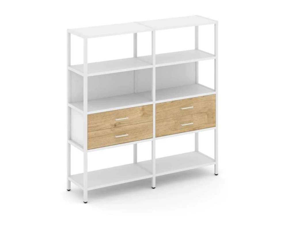 Двухсекционный стеллаж четырехярусный с ящиками 1590х400х1613 Шелф Систем / Shelf System