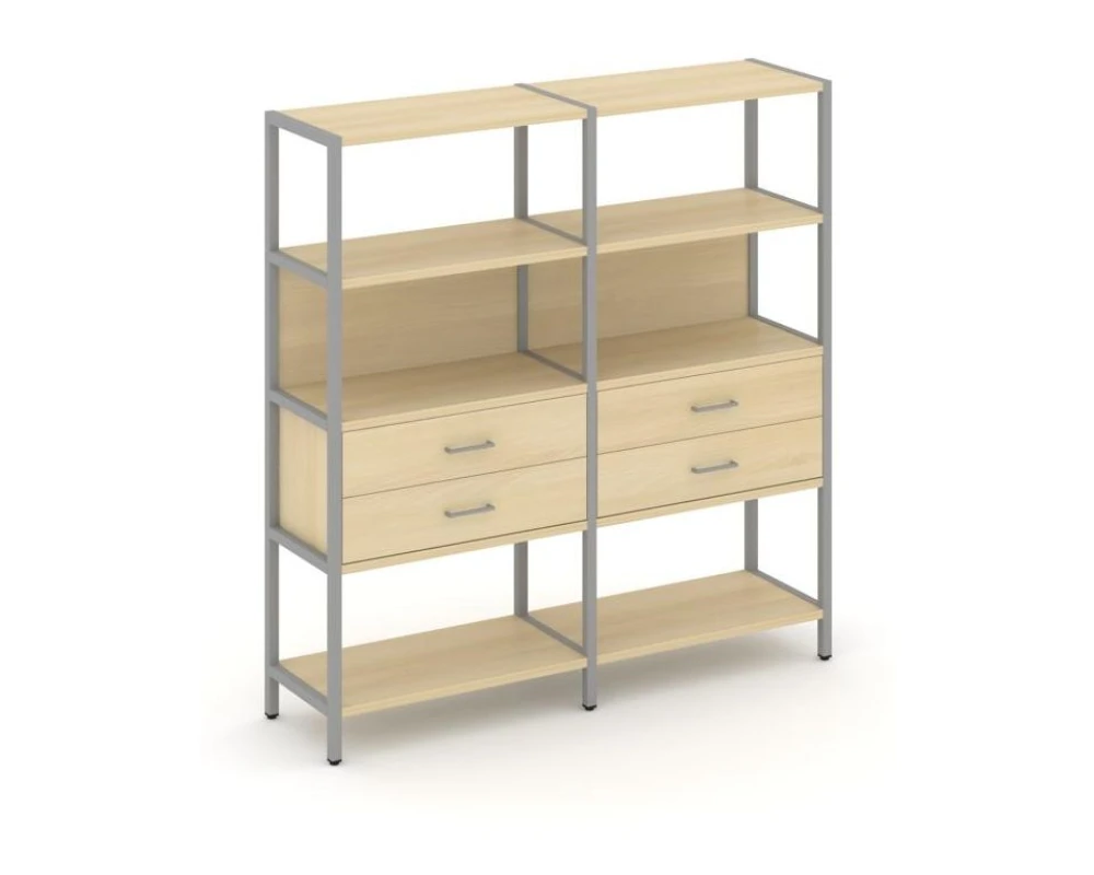 Двухсекционный стеллаж четырехярусный с ящиками 1590х400х1613 Шелф Систем / Shelf System