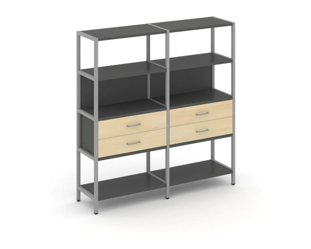 Двухсекционный стеллаж четырехярусный с ящиками 1590х400х1613 Шелф Систем / Shelf System