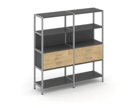 Двухсекционный стеллаж четырехярусный с ящиками 1590х400х1613 Шелф Систем / Shelf System images
