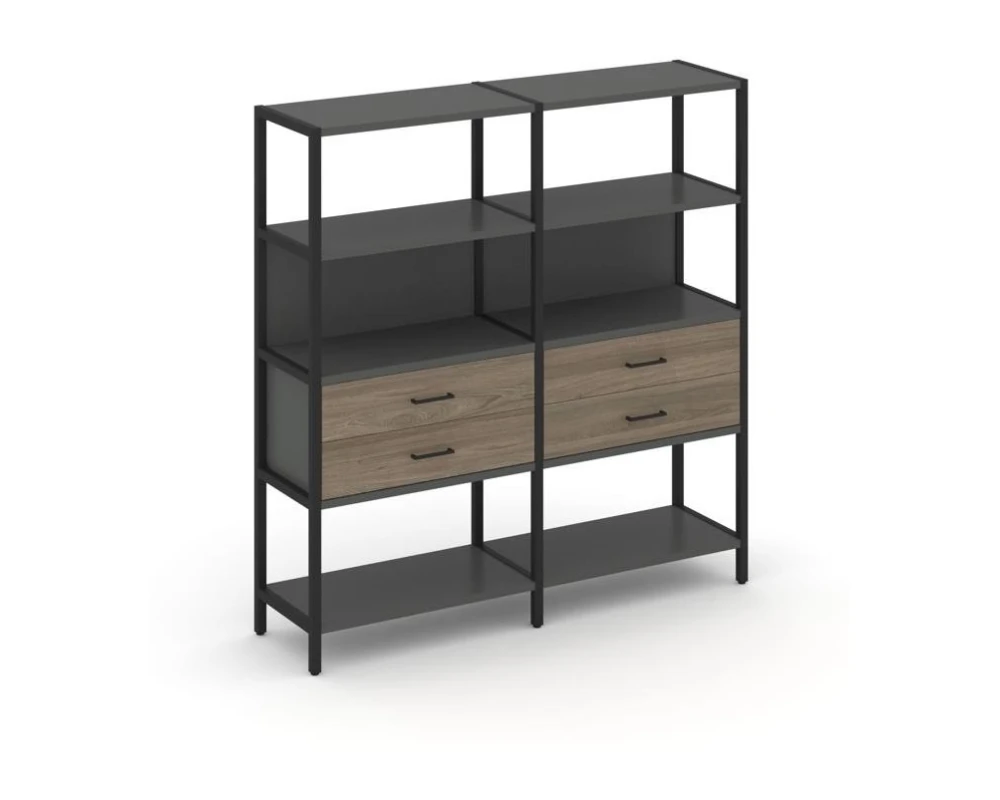 Двухсекционный стеллаж четырехярусный с ящиками 1590х400х1613 Шелф Систем / Shelf System