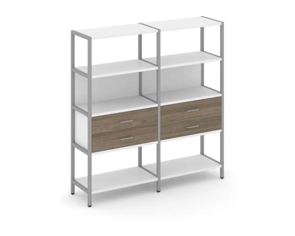Двухсекционный стеллаж четырехярусный с ящиками 1590х400х1613 Шелф Систем / Shelf System