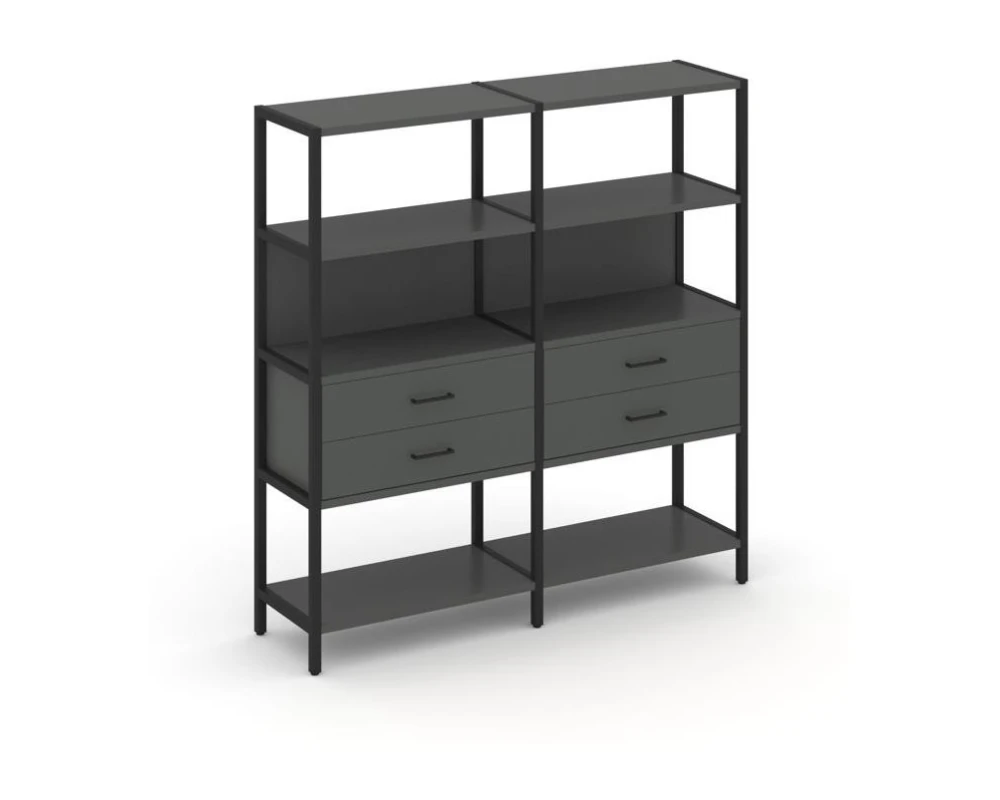 Двухсекционный стеллаж четырехярусный с ящиками 1590х400х1613 Шелф Систем / Shelf System