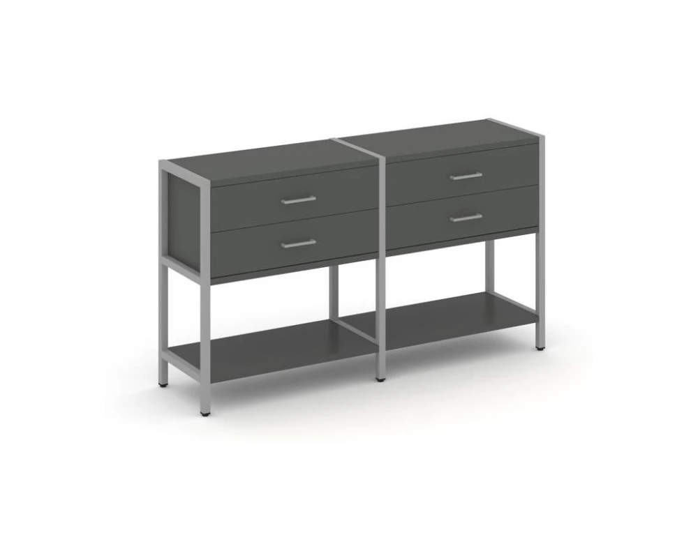 Двухсекционный стеллаж двухярусный с ящиками 1590х400х879 Шелф Систем / Shelf System