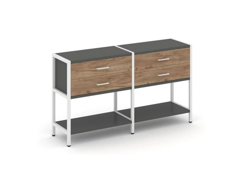 Двухсекционный стеллаж двухярусный с ящиками 1590х400х879 Шелф Систем / Shelf System