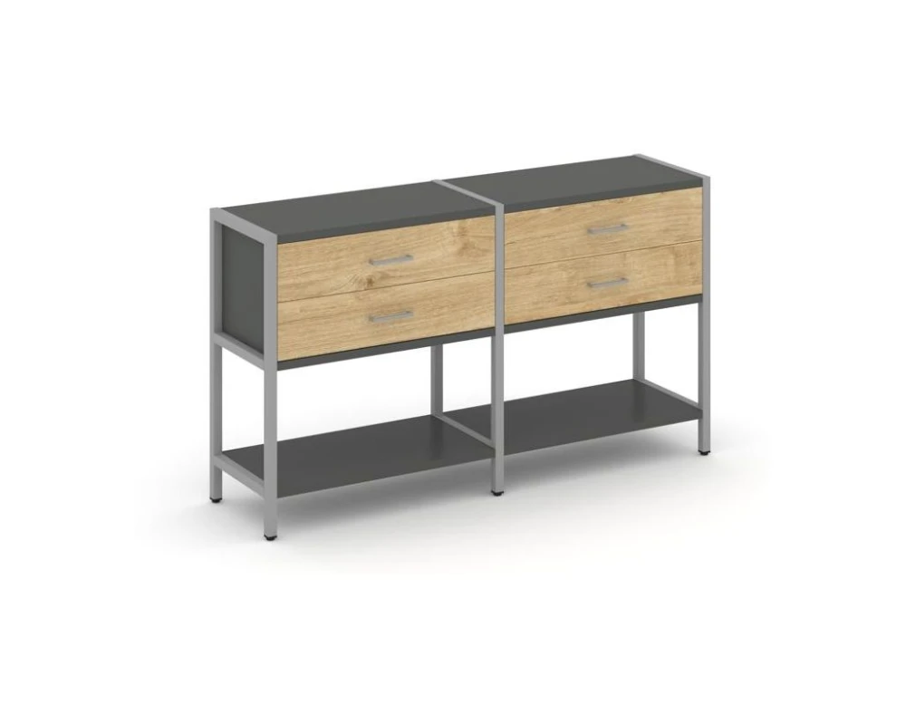 Двухсекционный стеллаж двухярусный с ящиками 1590х400х879 Шелф Систем / Shelf System