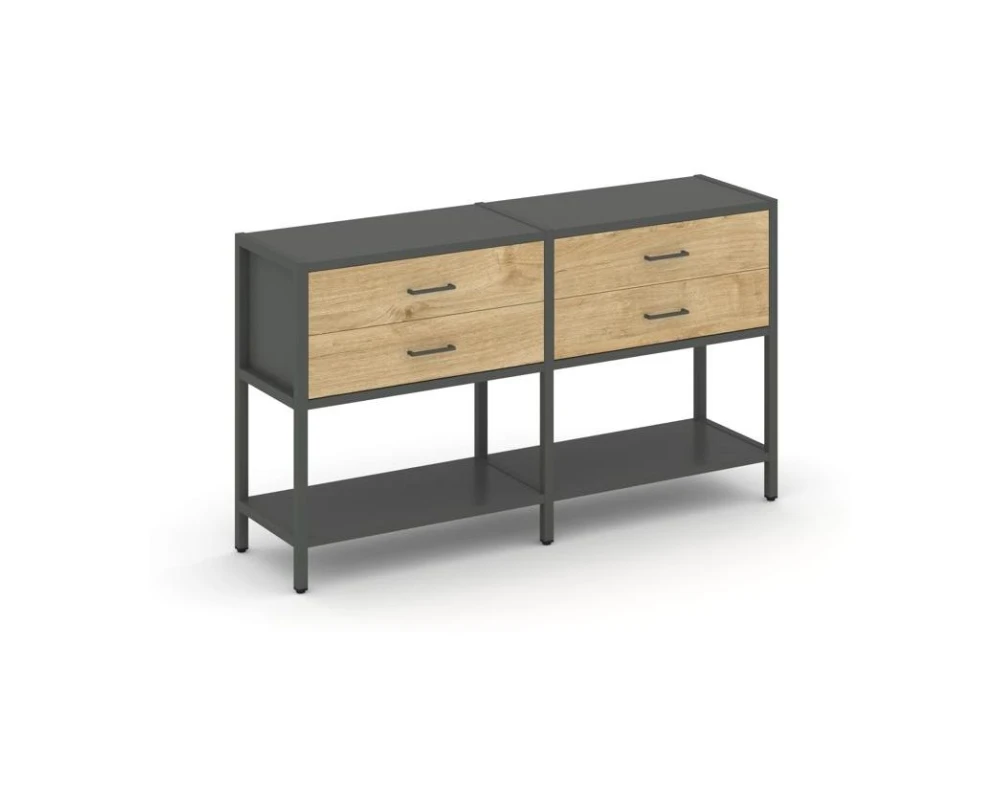 Двухсекционный стеллаж двухярусный с ящиками 1590х400х879 Шелф Систем / Shelf System