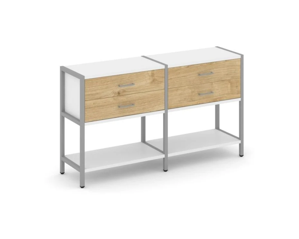 Двухсекционный стеллаж двухярусный с ящиками 1590х400х879 Шелф Систем / Shelf System