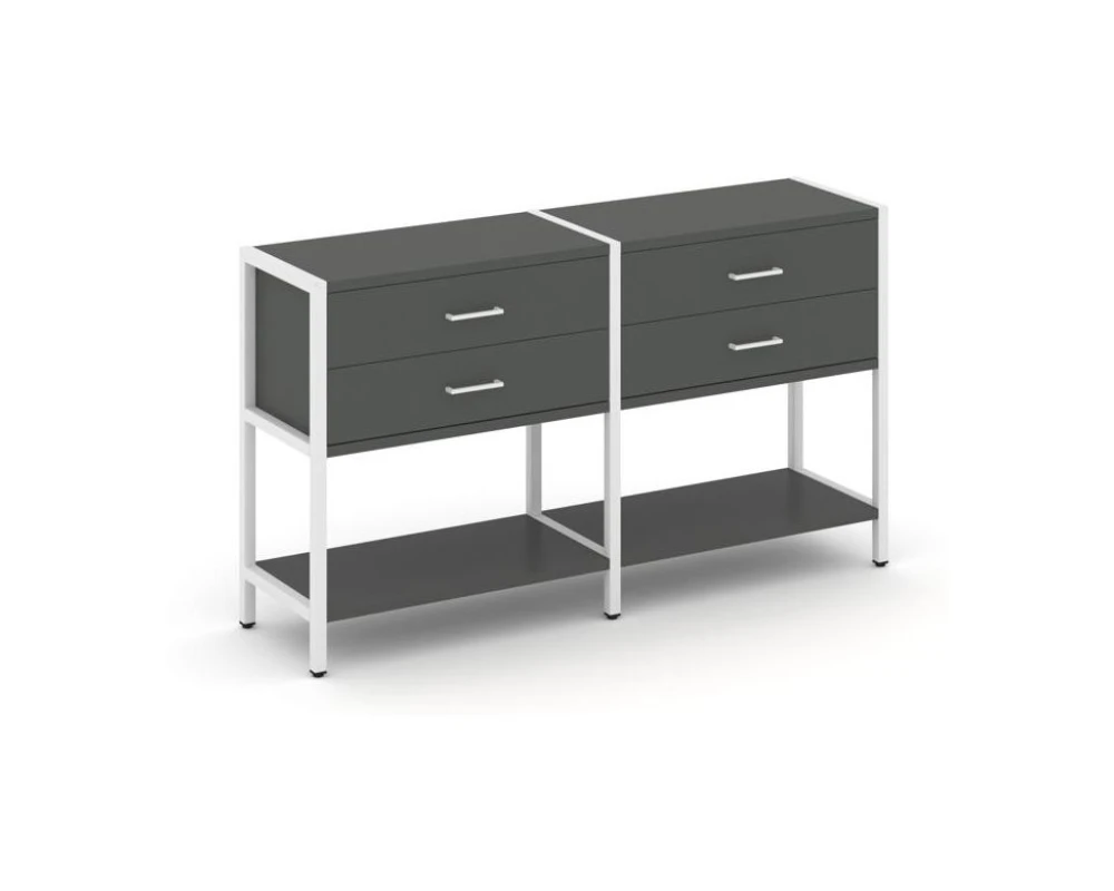 Двухсекционный стеллаж двухярусный с ящиками 1590х400х879 Шелф Систем / Shelf System