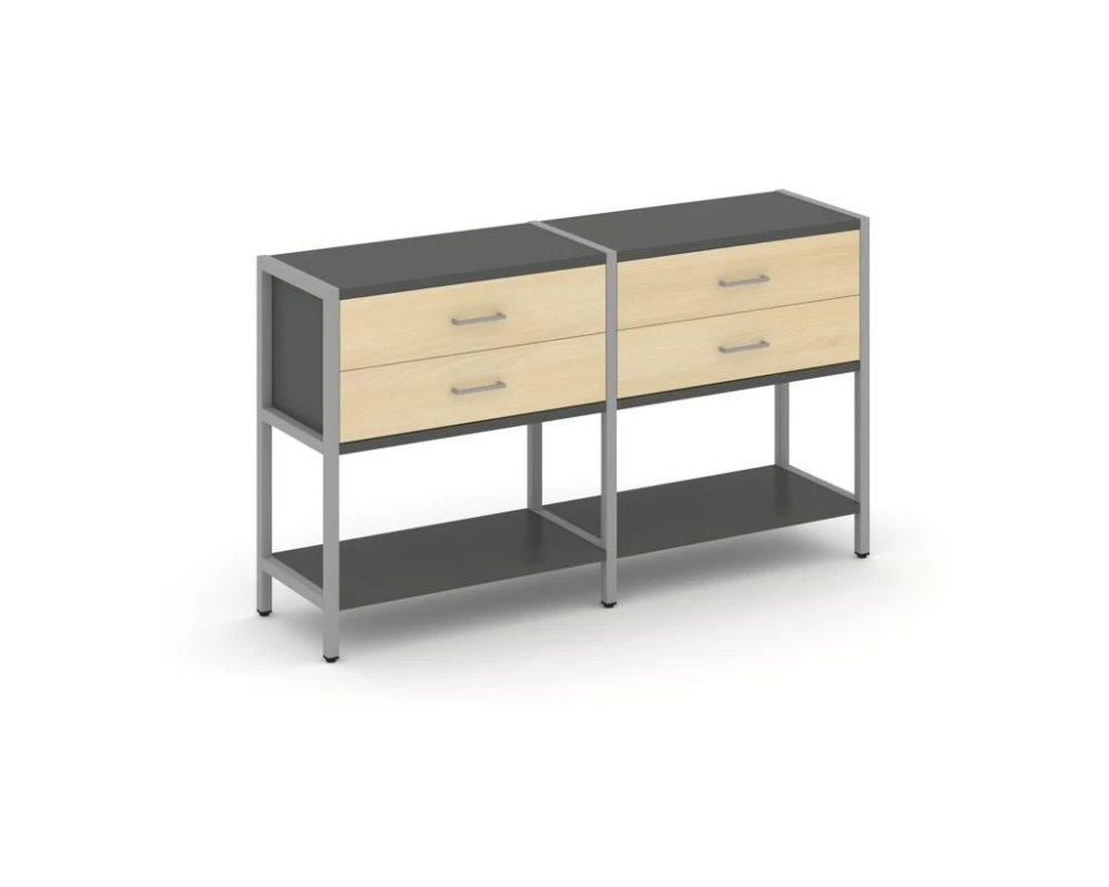 Двухсекционный стеллаж двухярусный с ящиками 1590х400х879 Шелф Систем / Shelf System