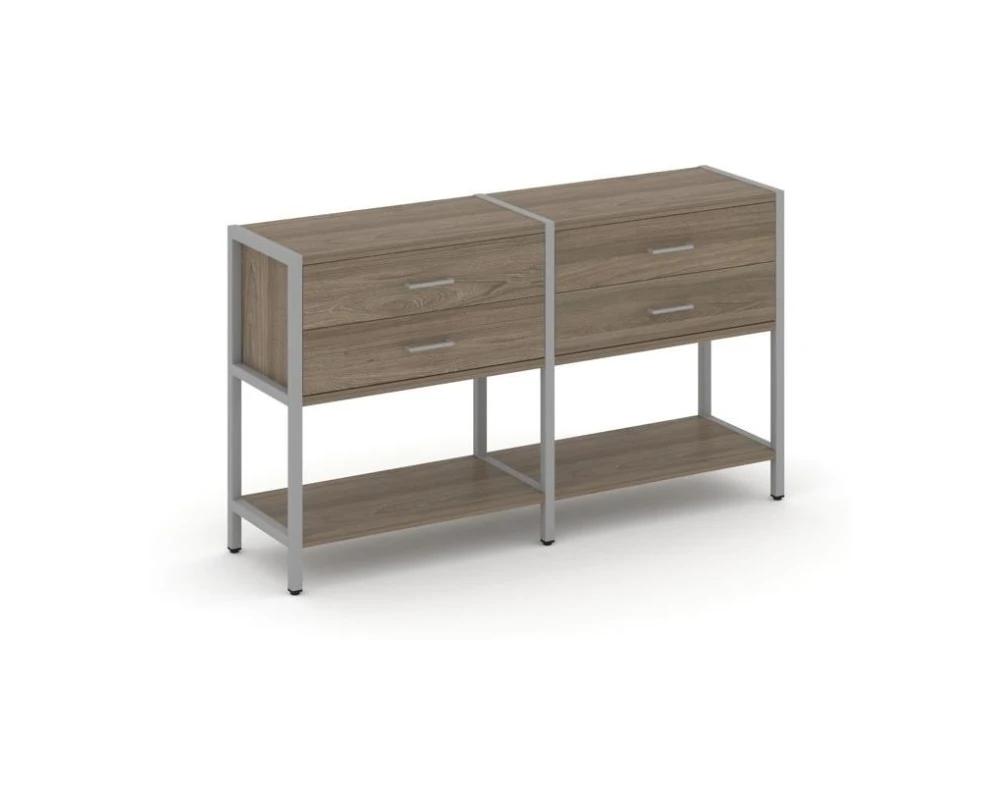 Двухсекционный стеллаж двухярусный с ящиками 1590х400х879 Шелф Систем / Shelf System