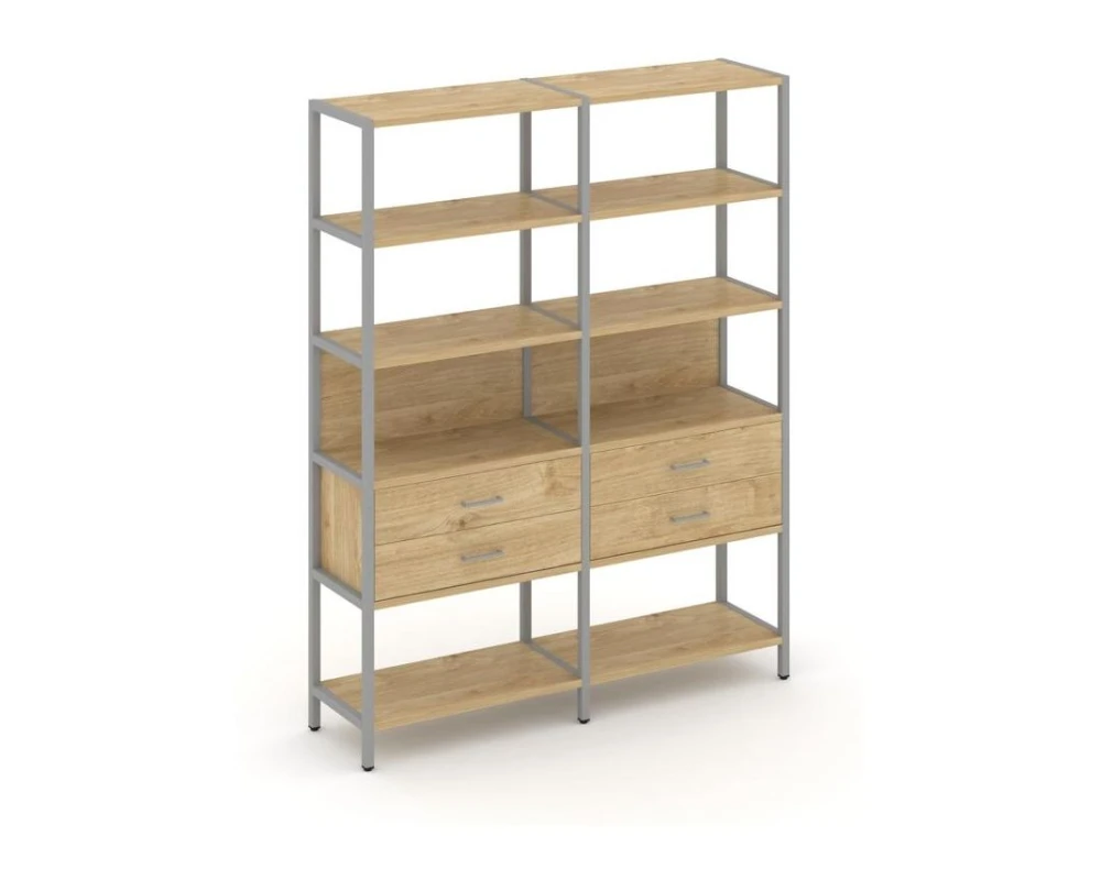 Двухсекционный стеллаж пятиярусный с ящиками 1590х400х1980 Шелф Систем / Shelf System