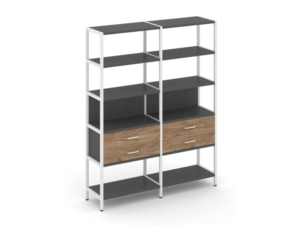 Двухсекционный стеллаж пятиярусный с ящиками 1590х400х1980 Шелф Систем / Shelf System