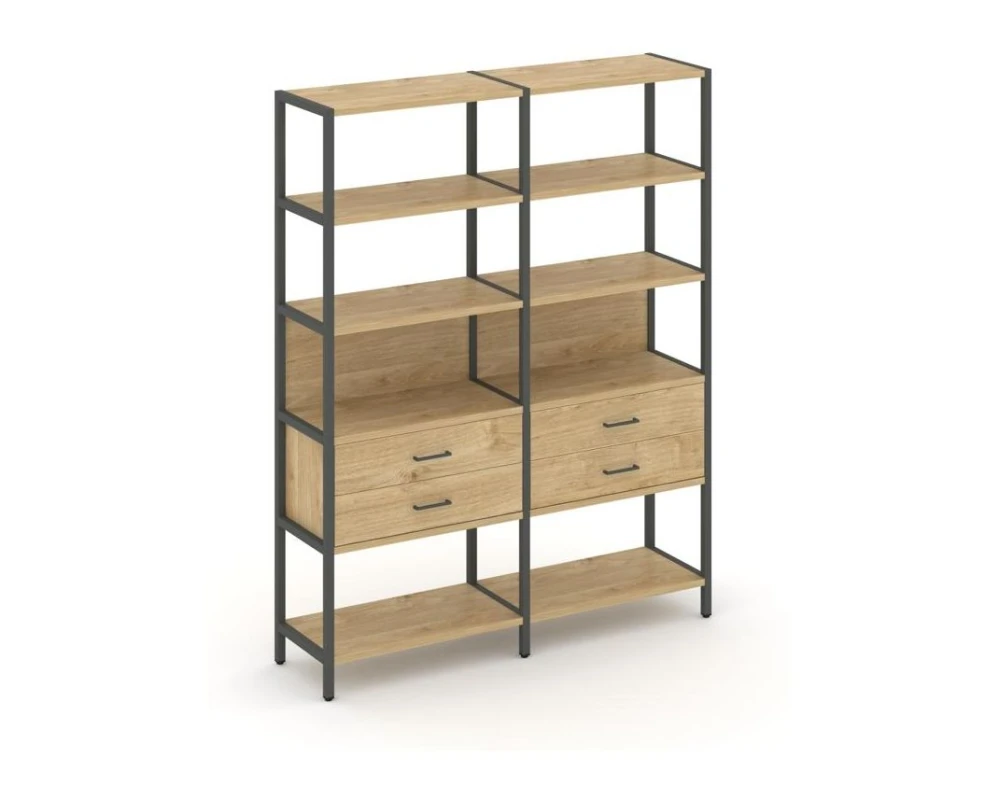 Двухсекционный стеллаж пятиярусный с ящиками 1590х400х1980 Шелф Систем / Shelf System
