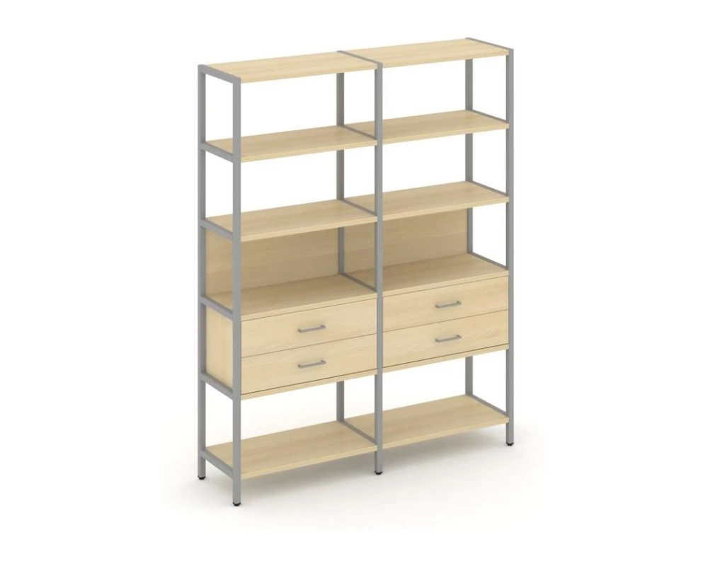 Двухсекционный стеллаж пятиярусный с ящиками 1590х400х1980 Шелф Систем / Shelf System