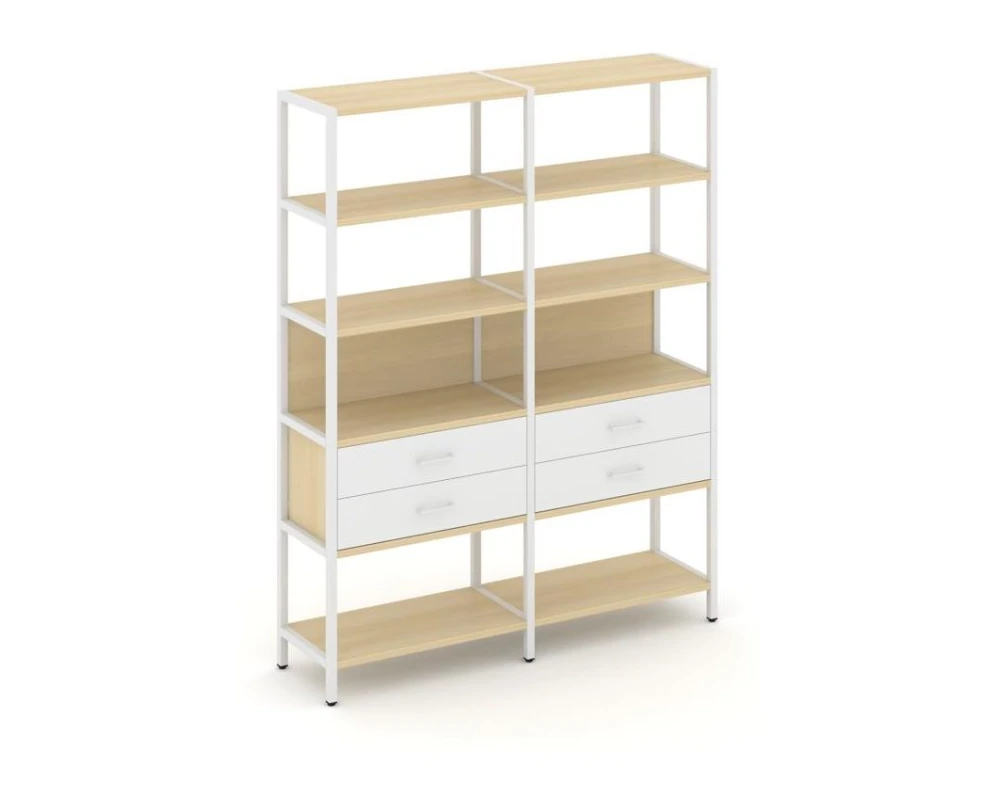 Двухсекционный стеллаж пятиярусный с ящиками 1590х400х1980 Шелф Систем / Shelf System