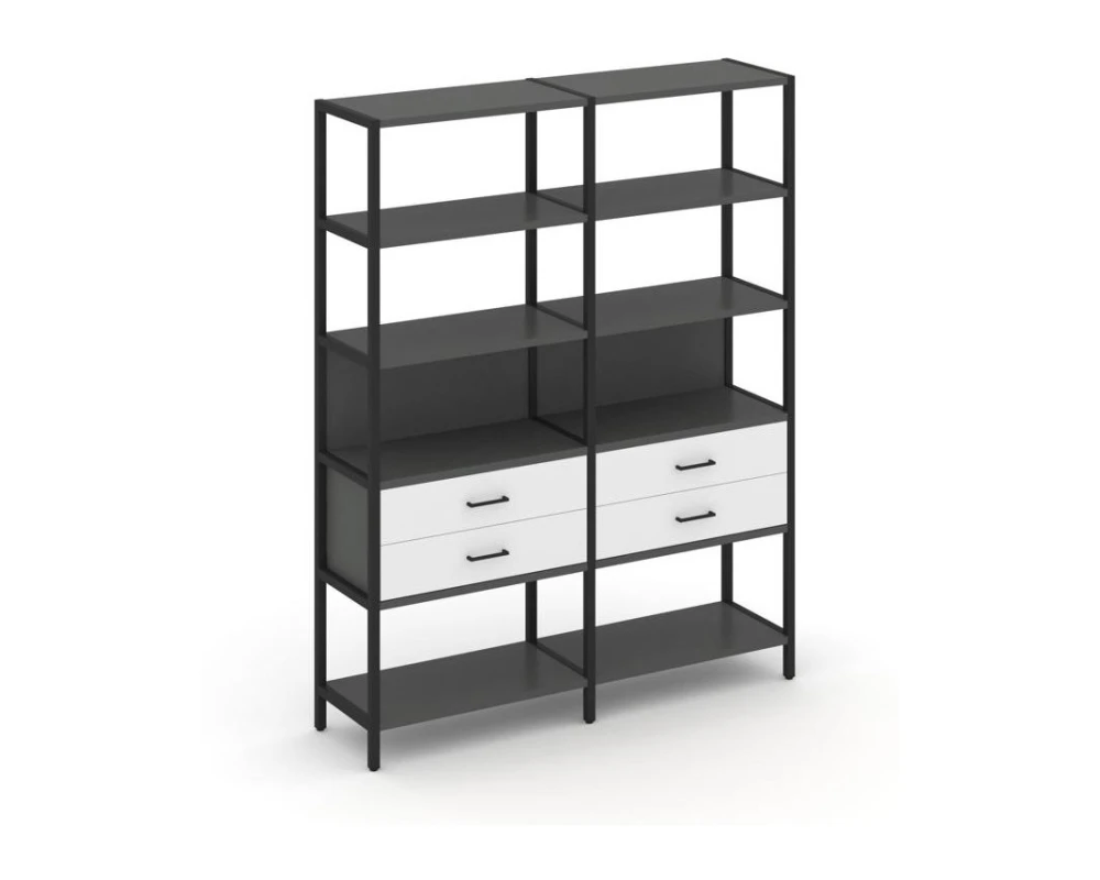 Двухсекционный стеллаж пятиярусный с ящиками 1590х400х1980 Шелф Систем / Shelf System