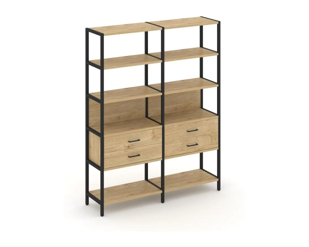 Двухсекционный стеллаж пятиярусный с ящиками 1590х400х1980 Шелф Систем / Shelf System
