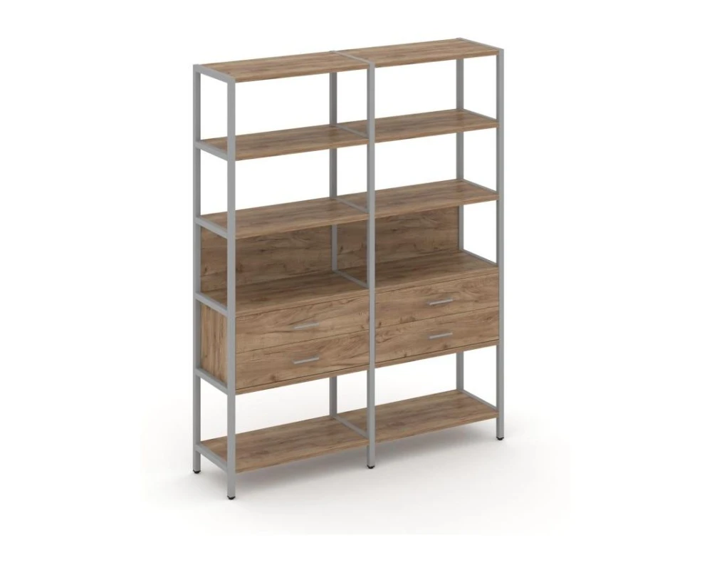 Двухсекционный стеллаж пятиярусный с ящиками 1590х400х1980 Шелф Систем / Shelf System