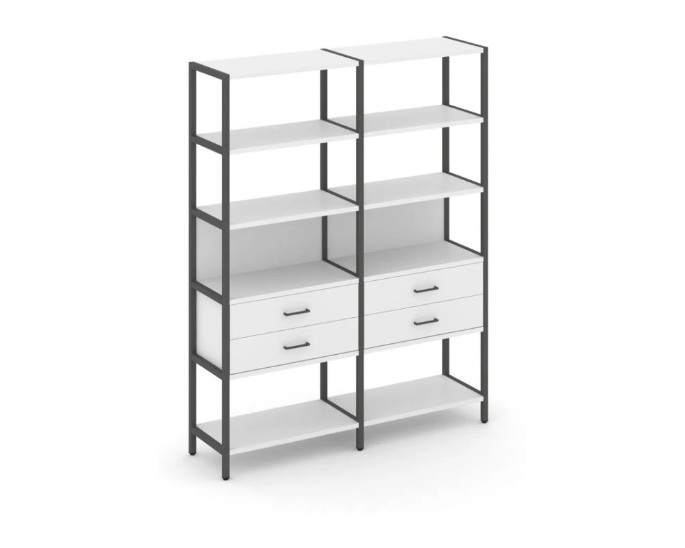 Двухсекционный стеллаж пятиярусный с ящиками 1590х400х1980 Шелф Систем / Shelf System