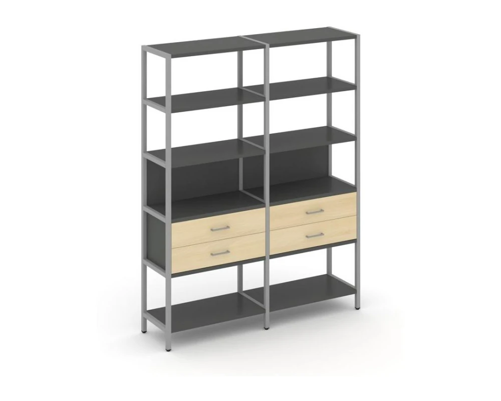 Двухсекционный стеллаж пятиярусный с ящиками 1590х400х1980 Шелф Систем / Shelf System