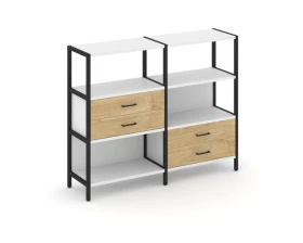 Двухсекционный стеллаж трехярусный с ящиками на двух ярусах 1590х400х1246 Шелф Систем / Shelf System images