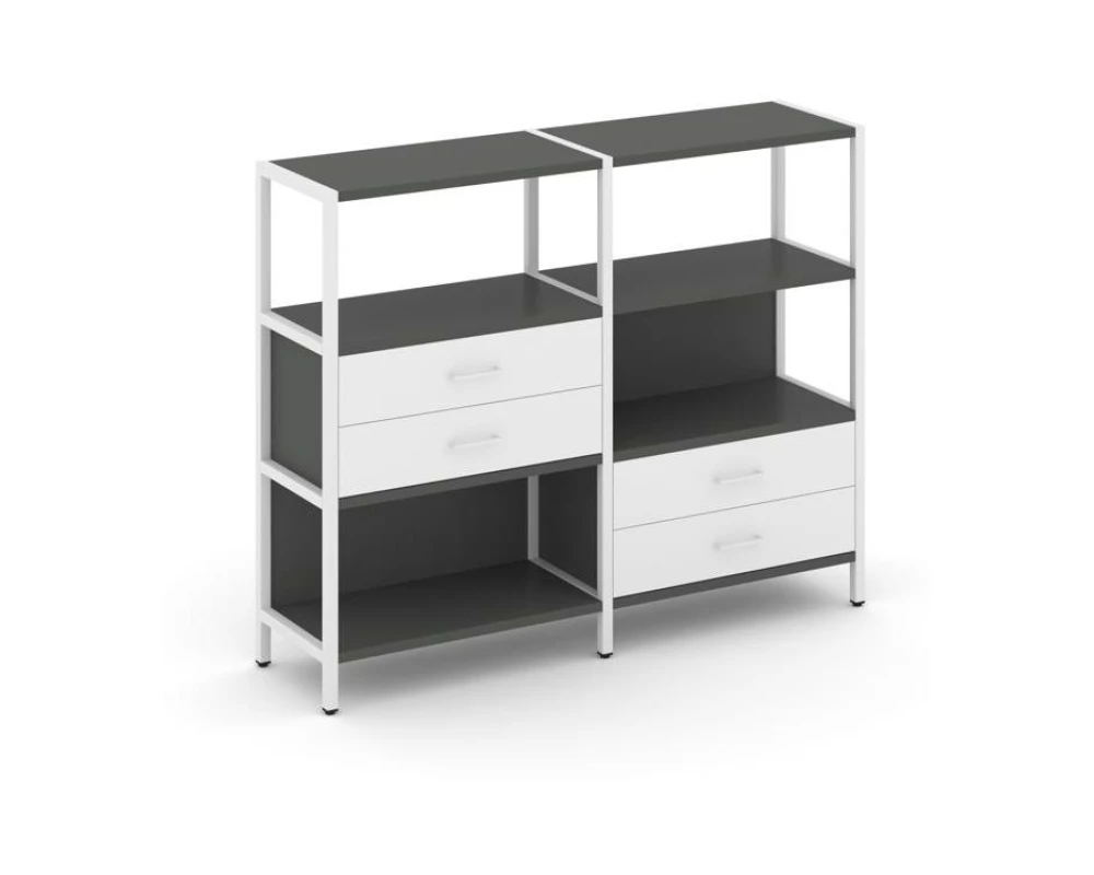 Двухсекционный стеллаж трехярусный с ящиками на двух ярусах 1590х400х1246 Шелф Систем / Shelf System