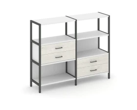Двухсекционный стеллаж трехярусный с ящиками на двух ярусах 1590х400х1246 Шелф Систем / Shelf System images
