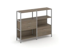 Двухсекционный стеллаж трехярусный с ящиками на двух ярусах 1590х400х1246 Шелф Систем / Shelf System images