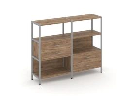 Двухсекционный стеллаж трехярусный с ящиками на двух ярусах 1590х400х1246 Шелф Систем / Shelf System images