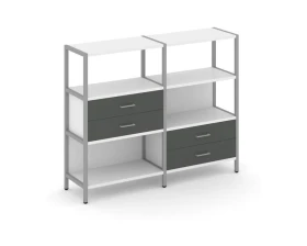 Двухсекционный стеллаж трехярусный с ящиками на двух ярусах 1590х400х1246 Шелф Систем / Shelf System images