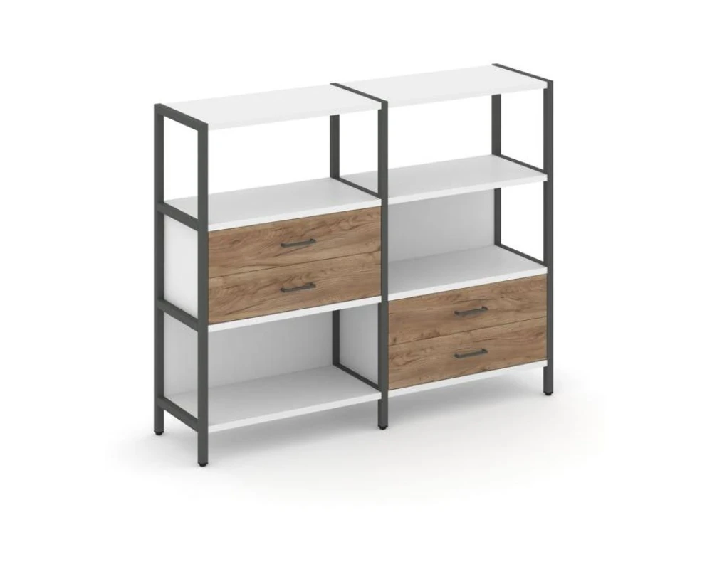 Двухсекционный стеллаж трехярусный с ящиками на двух ярусах 1590х400х1246 Шелф Систем / Shelf System