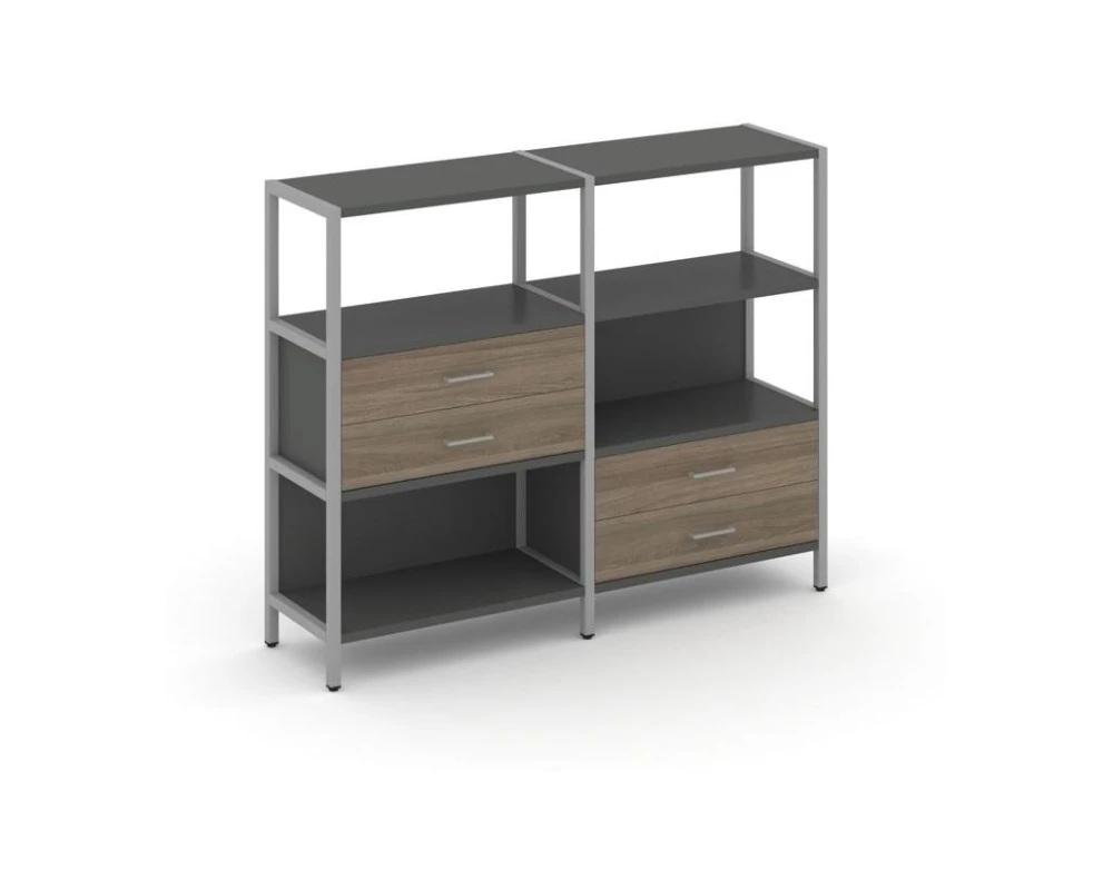 Двухсекционный стеллаж трехярусный с ящиками на двух ярусах 1590х400х1246 Шелф Систем / Shelf System