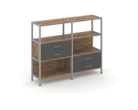 Двухсекционный стеллаж трехярусный с ящиками на двух ярусах 1590х400х1246 Шелф Систем / Shelf System images