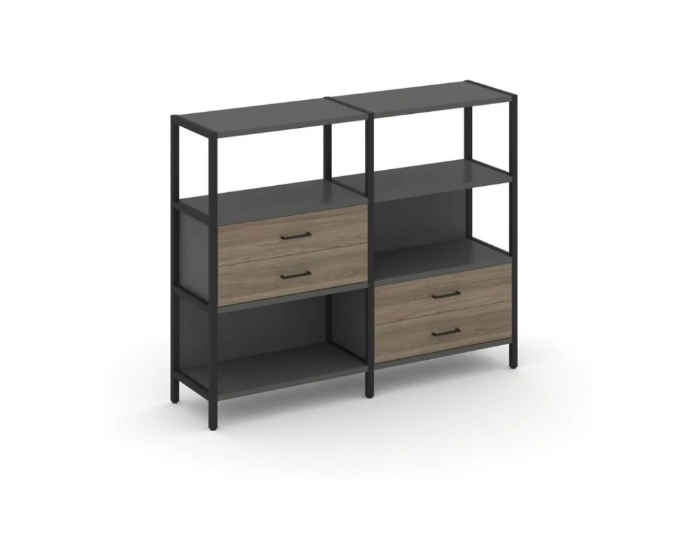 Двухсекционный стеллаж трехярусный с ящиками на двух ярусах 1590х400х1246 Шелф Систем / Shelf System