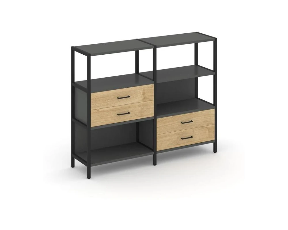 Двухсекционный стеллаж трехярусный с ящиками на двух ярусах 1590х400х1246 Шелф Систем / Shelf System
