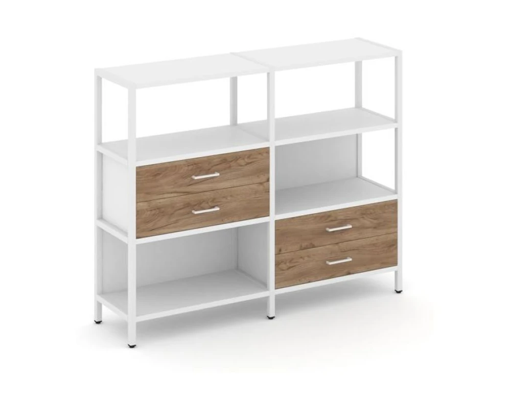 Двухсекционный стеллаж трехярусный с ящиками на двух ярусах 1590х400х1246 Шелф Систем / Shelf System