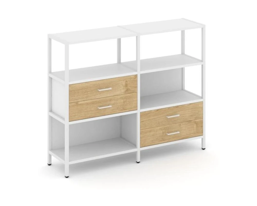 Двухсекционный стеллаж трехярусный с ящиками на двух ярусах 1590х400х1246 Шелф Систем / Shelf System